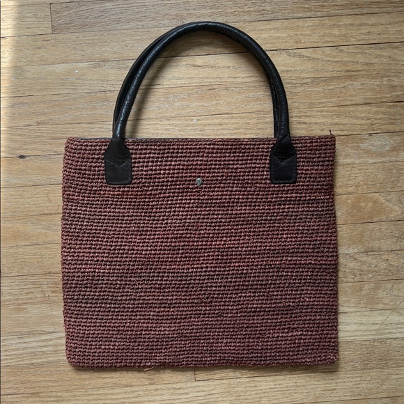 Helen Kaminski Rusty Brown Satchel Woven Raffia & Leather Handles - Picture 1 of 8